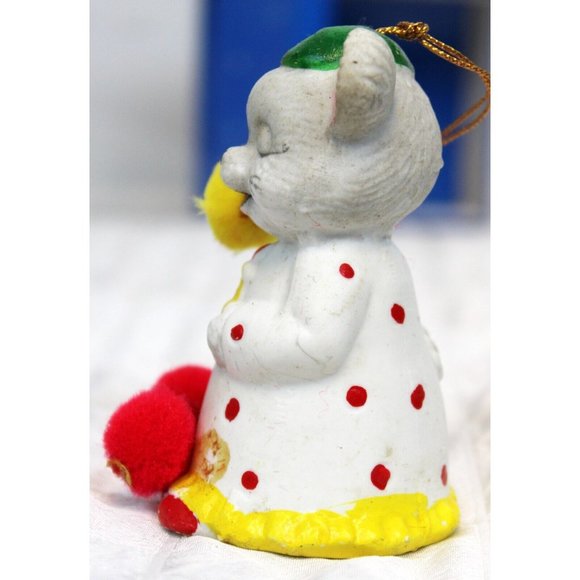 VTG 80s Porcelain Sleepy Christmas Mouse Ornament Bell Pom-Pom Slipper Tree Gift - Picture 3 of 10